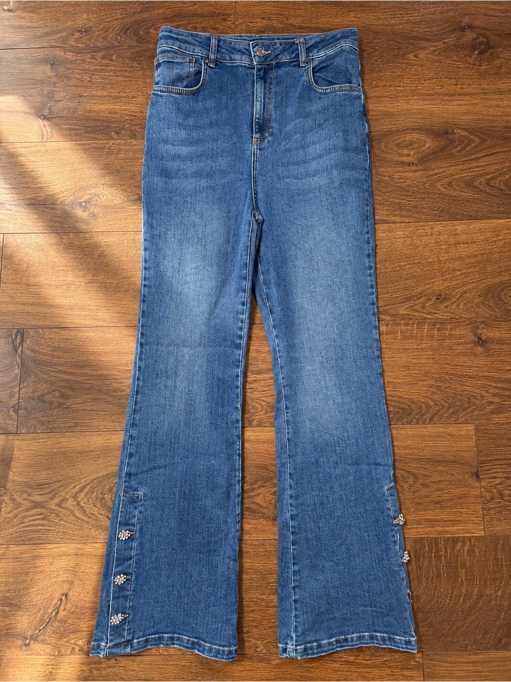 Rebel Queen by Liu Jo Bootcut Jeans with Embellished Lower Legs Sz 33 NWOT - Picture 1 of 5